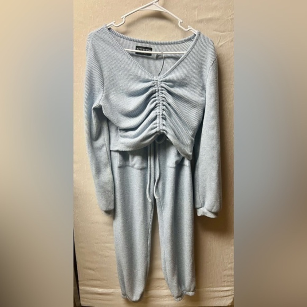 Kittenish Knit Set, M/L, Baby Blue, Jogger - Picture 3 of 8